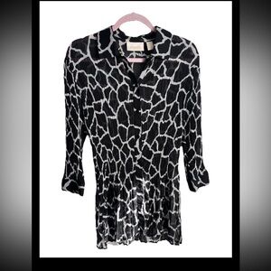 Chicos SHEER Animal Print Black White Button Down Top Sz 6